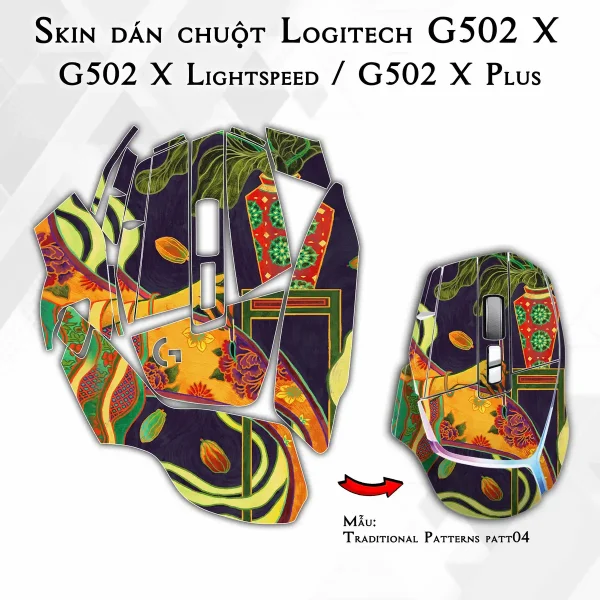 Skin dán chuột Logitech G502 X mẫu Traditional Patterns patt04