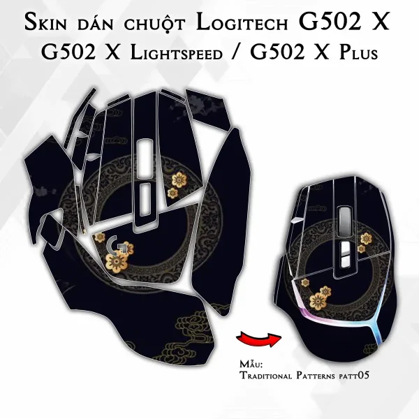 Skin dán chuột Logitech G502 X mẫu Traditional Patterns patt05