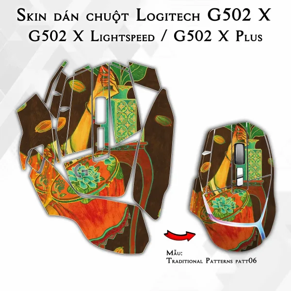 Skin dán chuột Logitech G502 X mẫu Traditional Patterns patt06