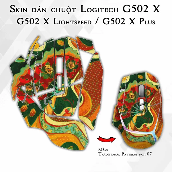 Skin dán chuột Logitech G502 X mẫu Traditional Patterns patt07