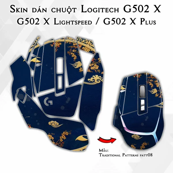Skin dán chuột Logitech G502 X mẫu Traditional Patterns patt08