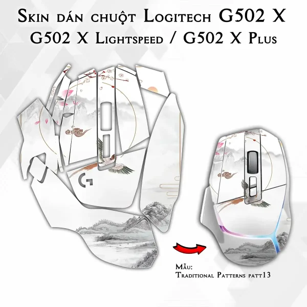 Skin dán chuột Logitech G502 X mẫu Traditional Patterns patt13