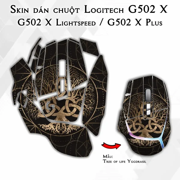 Skin dán chuột Logitech G502 X mẫu Tree of life Yggdrasil