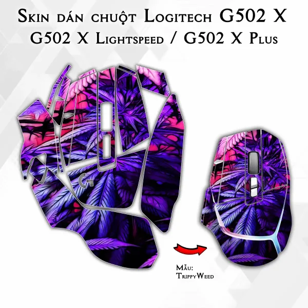 Skin dán chuột Logitech G502 X mẫu TrippyWeed