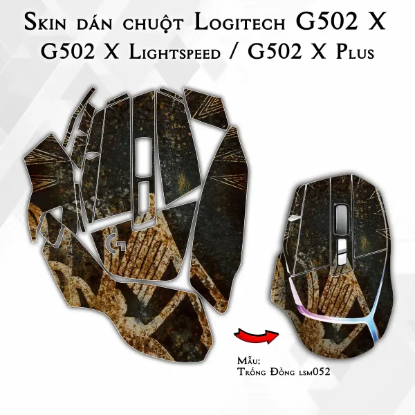 Skin dán chuột Logitech G502 X mẫu Trống Đồng lsm052