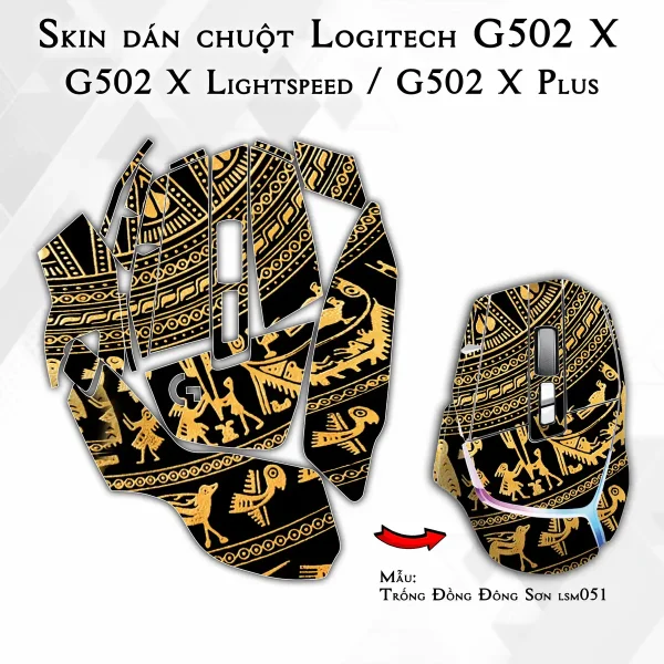 Skin dán chuột Logitech G502 X mẫu Trống Đồng Đông Sơn lsm051