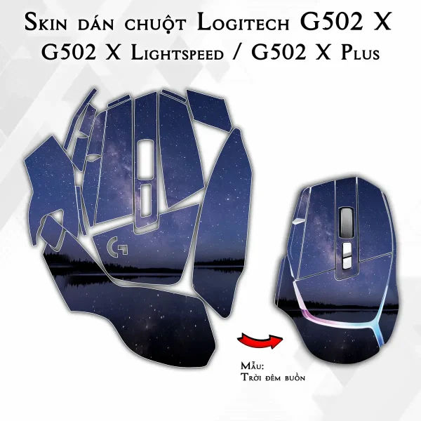 Skin dán chuột Logitech G502 X mẫu Trời đêm buồn