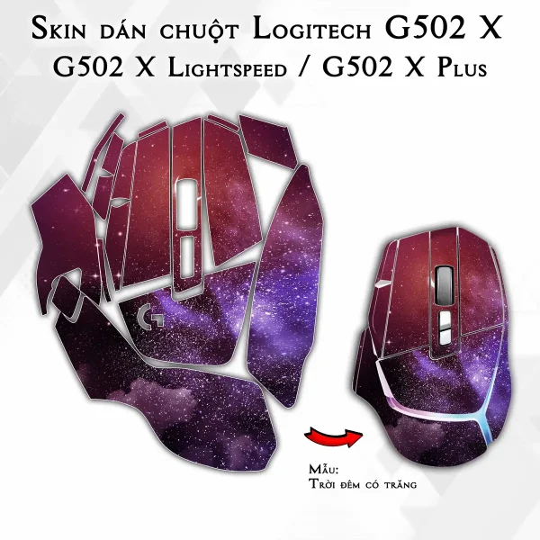 Skin dán chuột Logitech G502 X mẫu Trời đêm có trăng