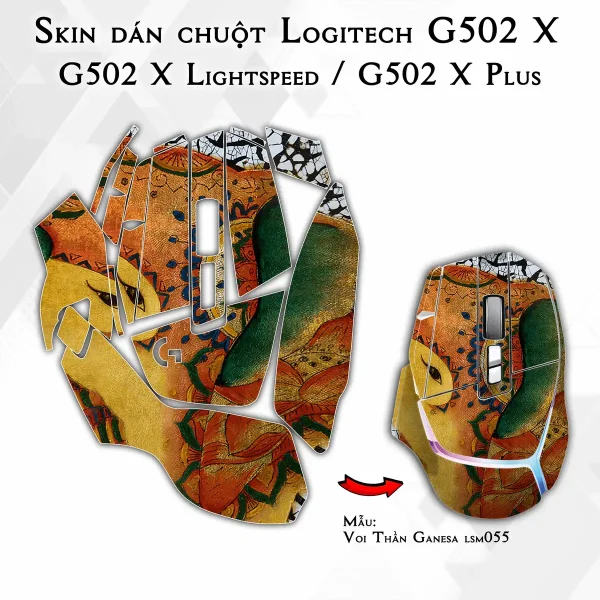 Skin dán chuột Logitech G502 X mẫu Voi Thần Ganesa lsm055