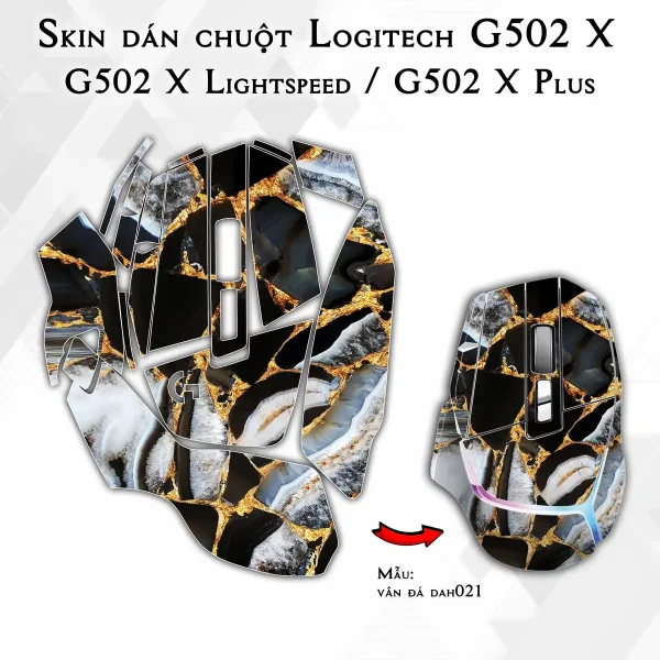 Skin dán chuột Logitech G502 X mẫu vân đá dah021