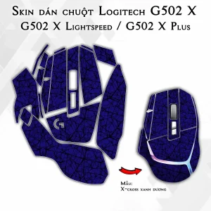 Skin dán chuột Logitech G502 X mẫu X-cross xanh dương