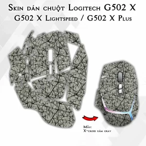 Skin dán chuột Logitech G502 X mẫu X-cross xám gray
