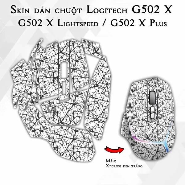 Skin dán chuột Logitech G502 X mẫu X-cross đen trắng