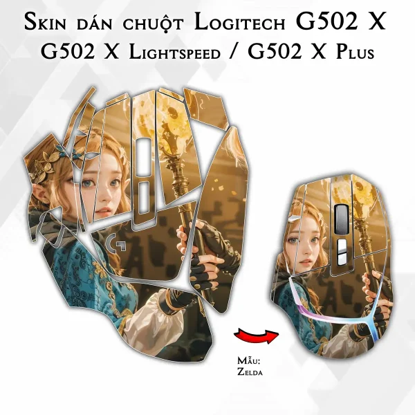 Skin dán chuột Logitech G502 X mẫu Zelda
