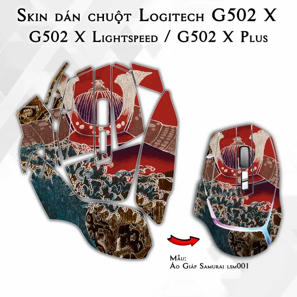 Skin dán chuột Logitech G502 X mẫu Áo Giáp Samurai lsm001