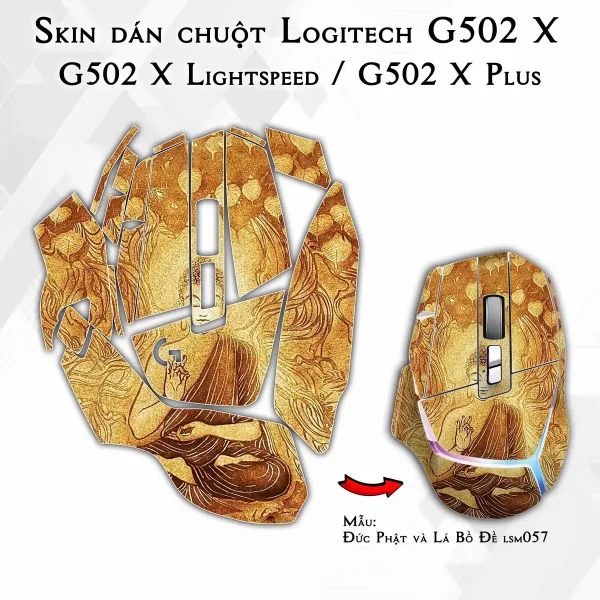 Skin dán chuột Logitech G502 X mẫu Đức Phật và Lá Bồ Đề lsm057