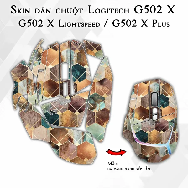 Skin dán chuột Logitech G502 X mẫu đá vàng xanh xếp lẫn