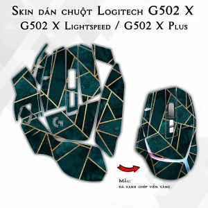 Skin dán chuột Logitech G502 X mẫu đá xanh ghép viền vàng