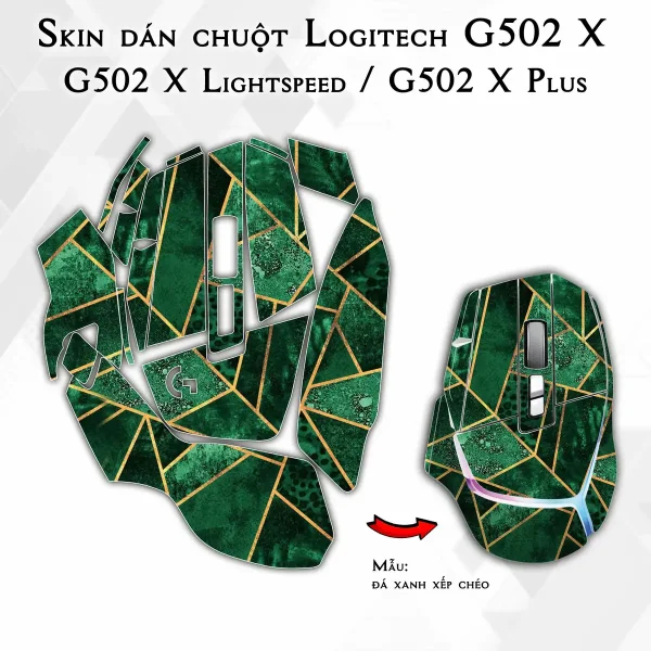 Skin dán chuột Logitech G502 X mẫu đá xanh xếp chéo