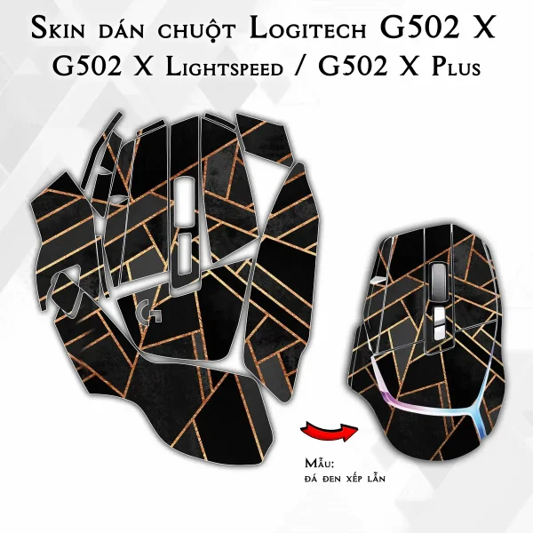 Skin dán chuột Logitech G502 X mẫu đá đen xếp lẫn