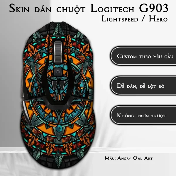 Skin dán chuột Logitech G903 mẫu Angry Owl Art