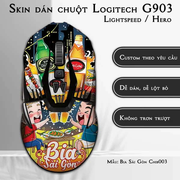 Skin dán chuột Logitech G903 mẫu Bia Sài Gòn Chib003
