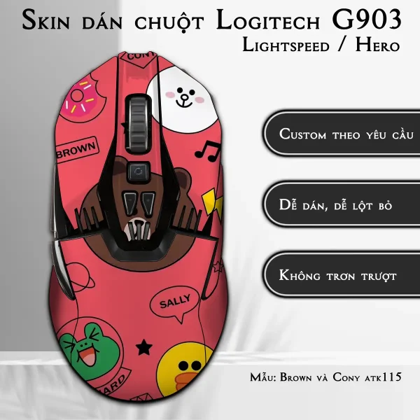 Skin dán chuột Logitech G903 mẫu Brown và Cony atk115