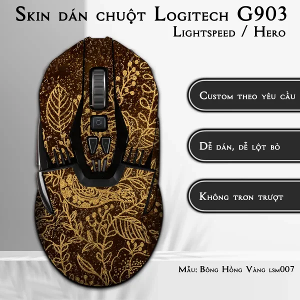 Skin dán chuột Logitech G903 mẫu Bông Hồng Vàng lsm007