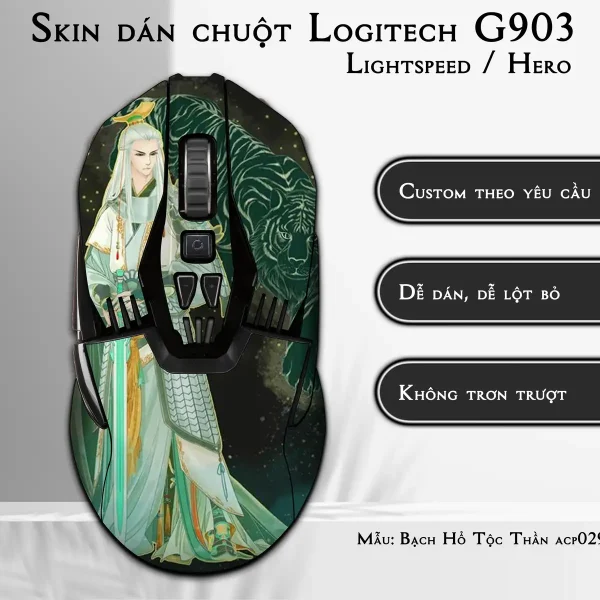 Skin dán chuột Logitech G903 mẫu Bạch Hổ Tộc Thần acp029