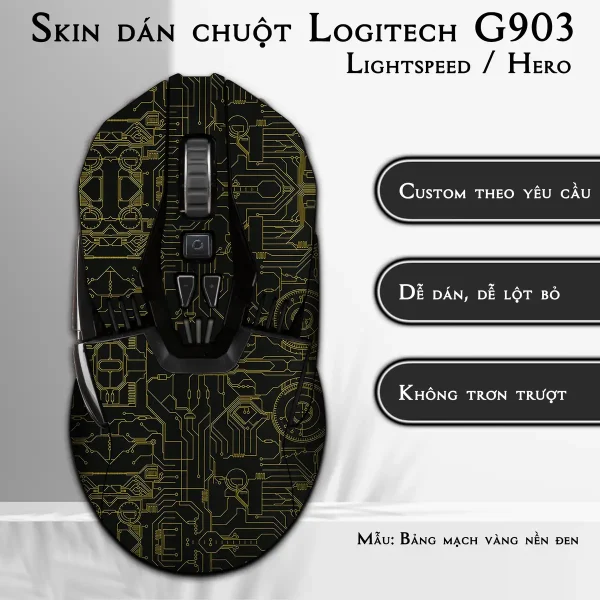 Skin dán chuột Logitech G903 mẫu Bảng mạch vàng nền đen