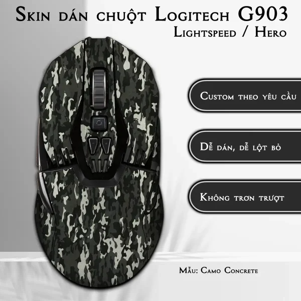 Skin dán chuột Logitech G903 mẫu Camo Concrete