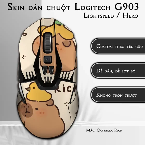 Skin dán chuột Logitech G903 mẫu Capybara Rich