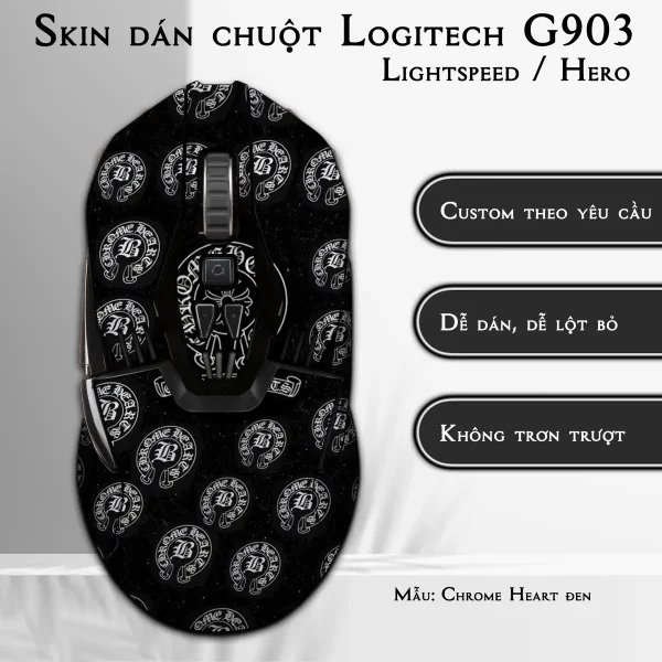 Skin dán chuột Logitech G903 mẫu Chrome Heart đen