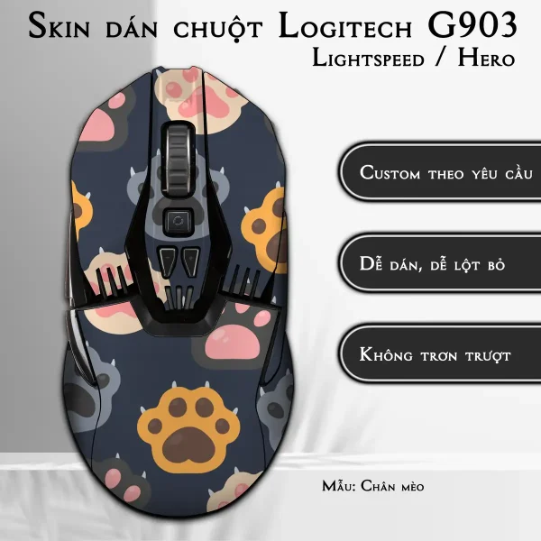 Skin dán chuột Logitech G903 mẫu Chân mèo