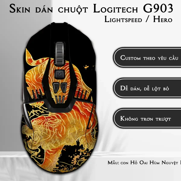 Skin dán chuột Logitech G903 mẫu con Hổ Oai Hùm Nguyệt Dạ