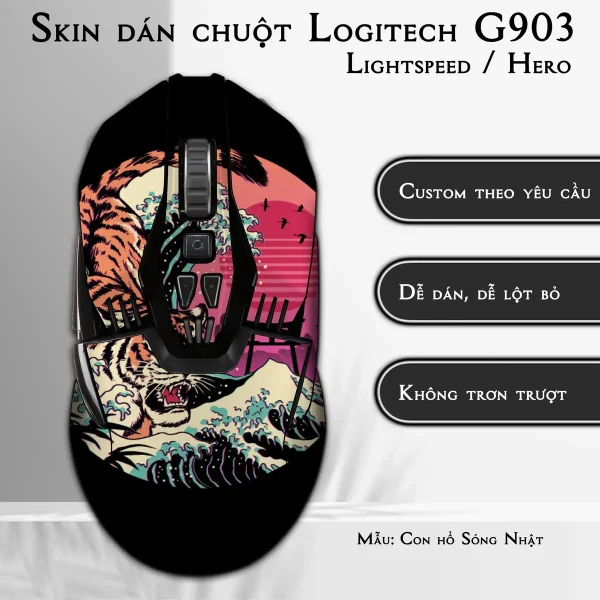 Skin dán chuột Logitech G903 mẫu Con hổ Sóng Nhật