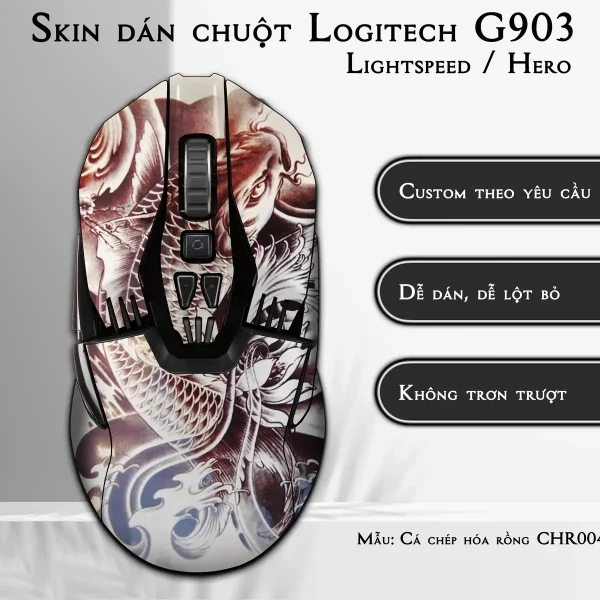 Skin dán chuột Logitech G903 mẫu Cá chép hóa rồng CHR004