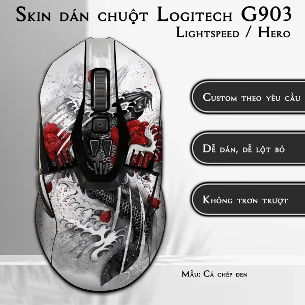 Skin dán chuột Logitech G903 mẫu Cá chép đen