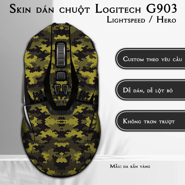 Skin dán chuột Logitech G903 mẫu da rắn vàng