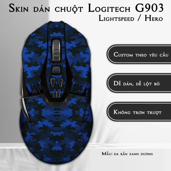Skin dán chuột Logitech G903 mẫu da rắn xanh dương