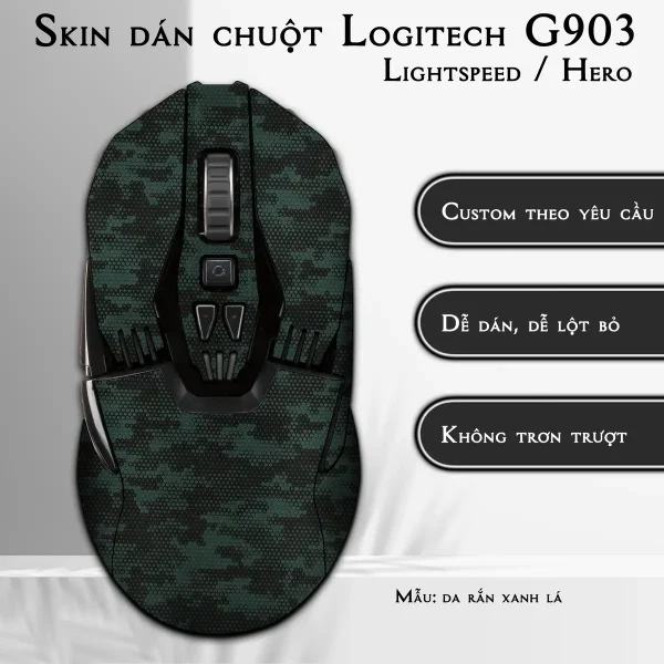 Skin dán chuột Logitech G903 mẫu da rắn xanh lá