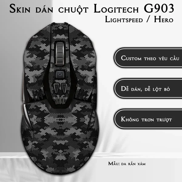 Skin dán chuột Logitech G903 mẫu da rắn xám