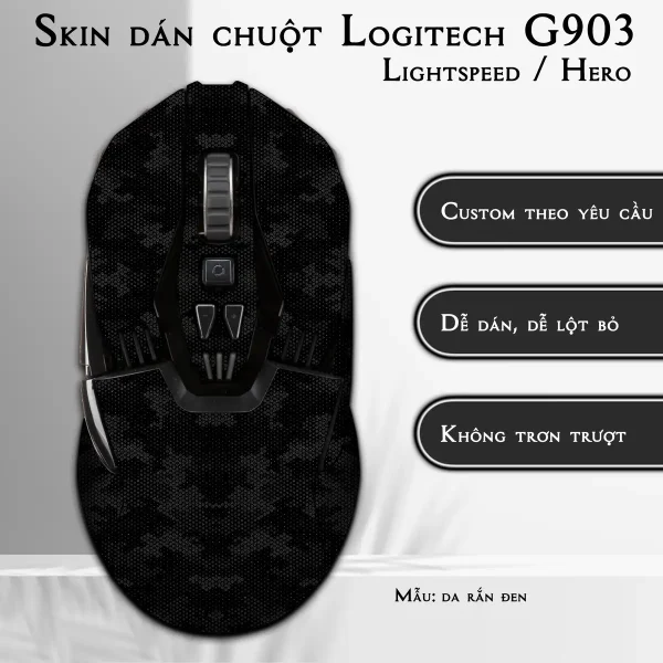 Skin dán chuột Logitech G903 mẫu da rắn đen