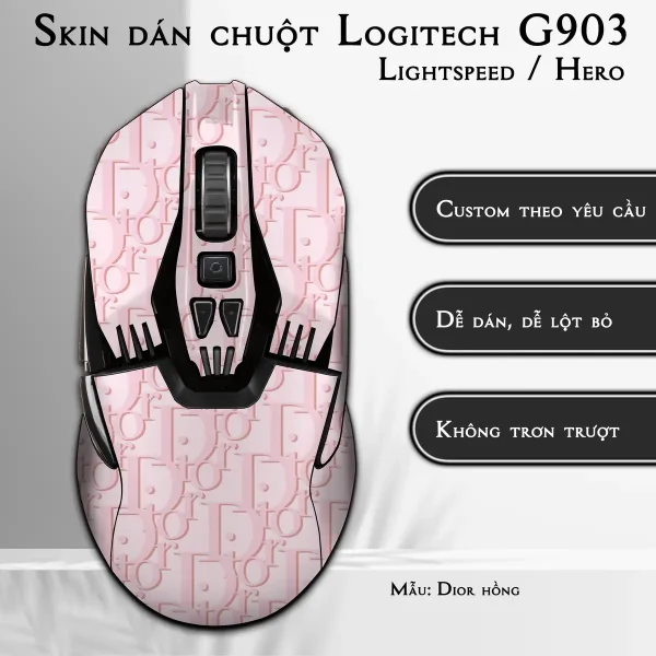 Skin dán chuột Logitech G903 mẫu Dior hồng
