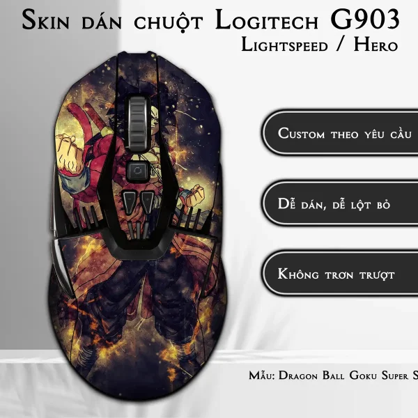 Skin dán chuột Logitech G903 mẫu Dragon Ball Goku Super Saiyan 4 7vnr55
