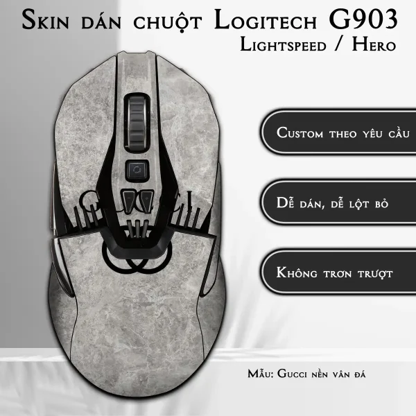 Skin dán chuột Logitech G903 mẫu Gucci nền vân đá