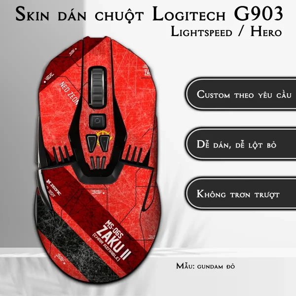 Skin dán chuột Logitech G903 mẫu gundam đỏ