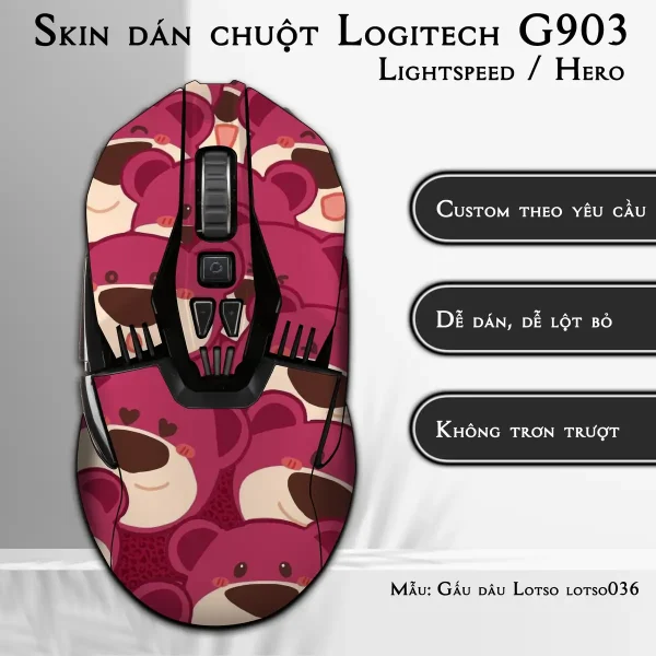 Skin dán chuột Logitech G903 mẫu Gấu dâu Lotso lotso036