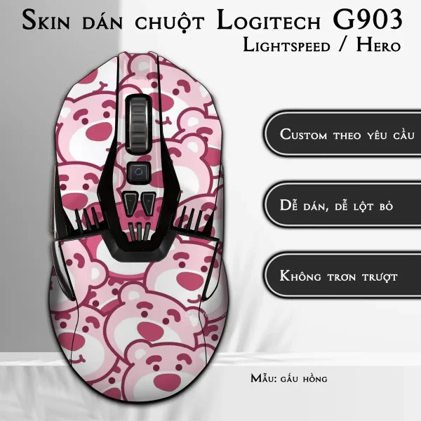 Skin dán chuột Logitech G903 mẫu gấu hồng