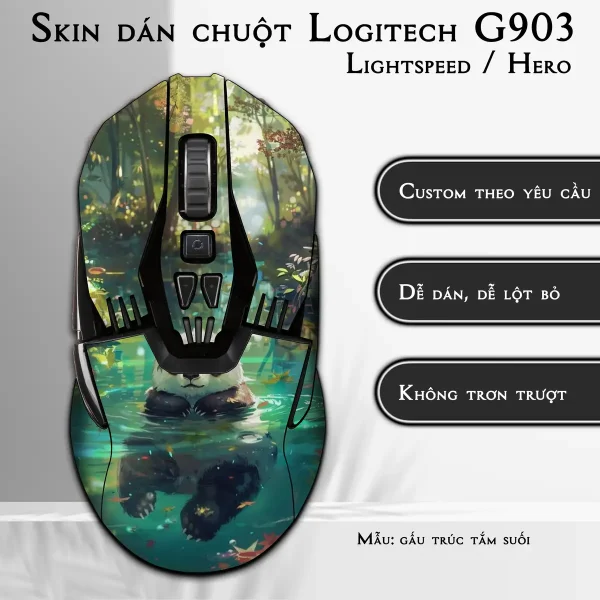 Skin dán chuột Logitech G903 mẫu gấu trúc tắm suối